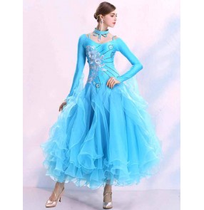 Custom size turquoise competition ballroom dance dresses for women girls handmade professional waltz tango foxtrot smooth dance long gown for lady